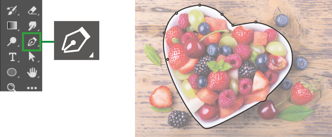 ペンツールを使用し切り抜きたい画像に剃ってパスのオブジェクトを作ります。