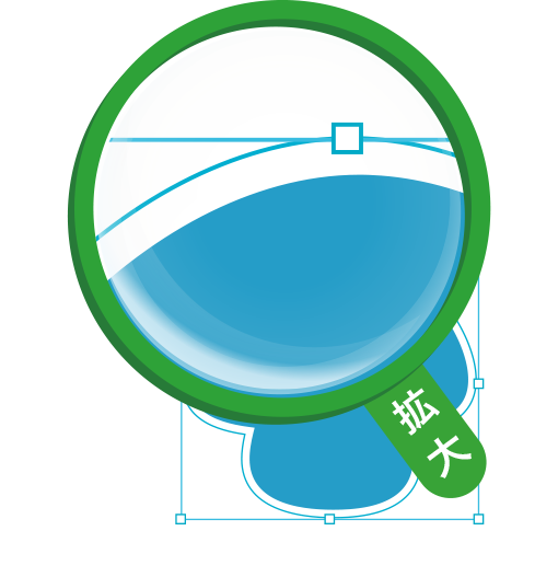 オブジェクトを選択すると0.1mmの余白が空いて選択ライン(バウンディングボックス)が表示された拡大イメージ