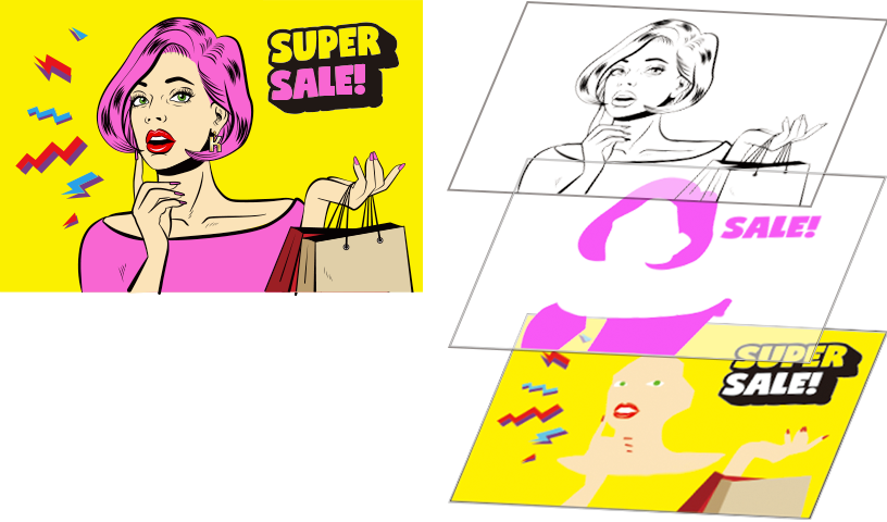 印刷データの完成形とレイヤーのイメージ