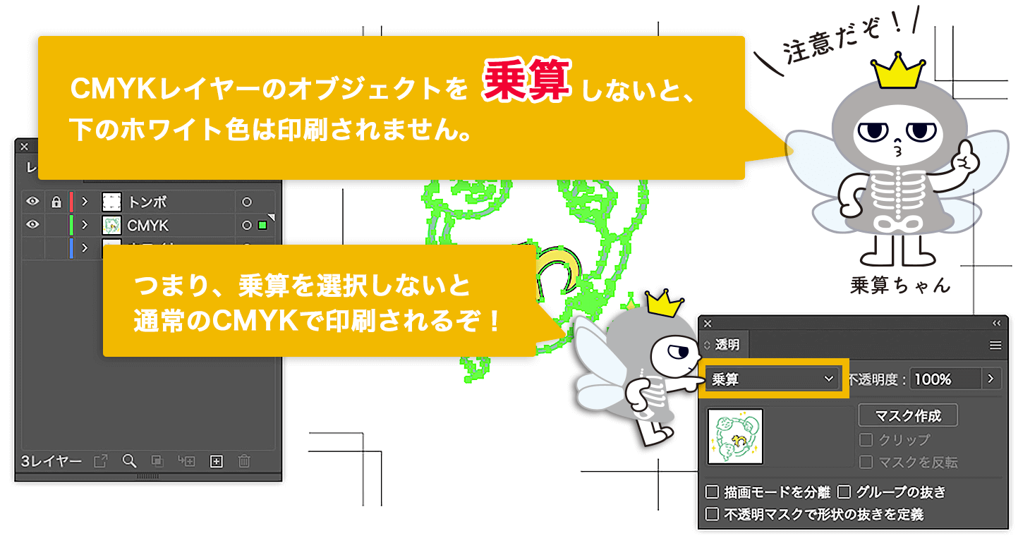 CMYKレイヤーのオブジェクトに乗算をかける