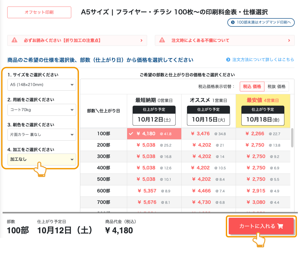 画面右下の「カートに入れる」イメージ