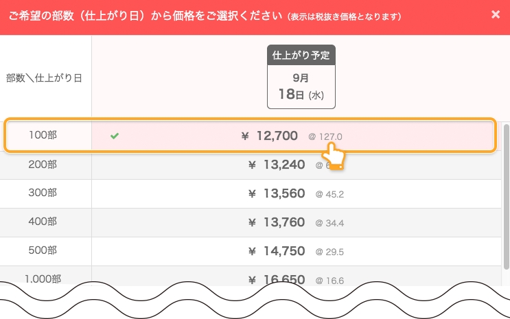 印刷注文時の「部数・価格」イメージ