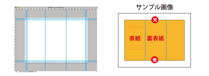 Photoshop 「表紙・裏表紙」、「天地」の指示は、サンプル画像に記載してください。