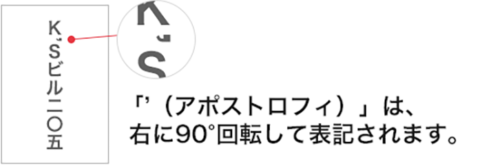 タテ書き-レイアウト注意点2 アポストロフィは右に90°回転して表記