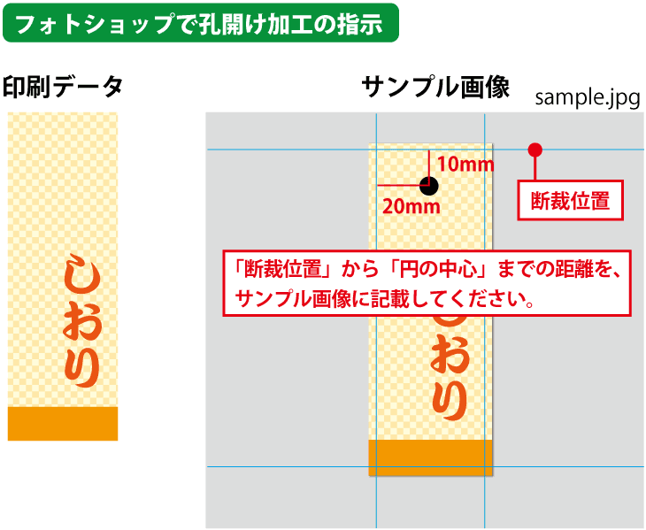 フォトショップで孔開け加工する時の指示