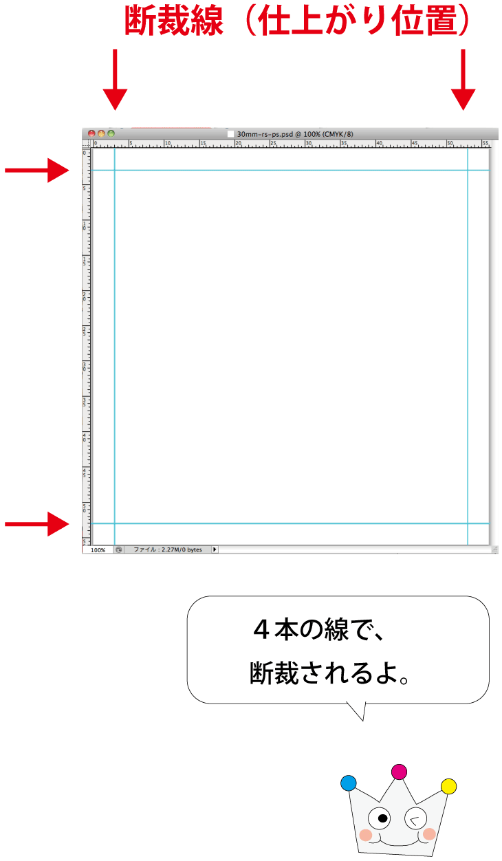 断裁線と仕上がり位置